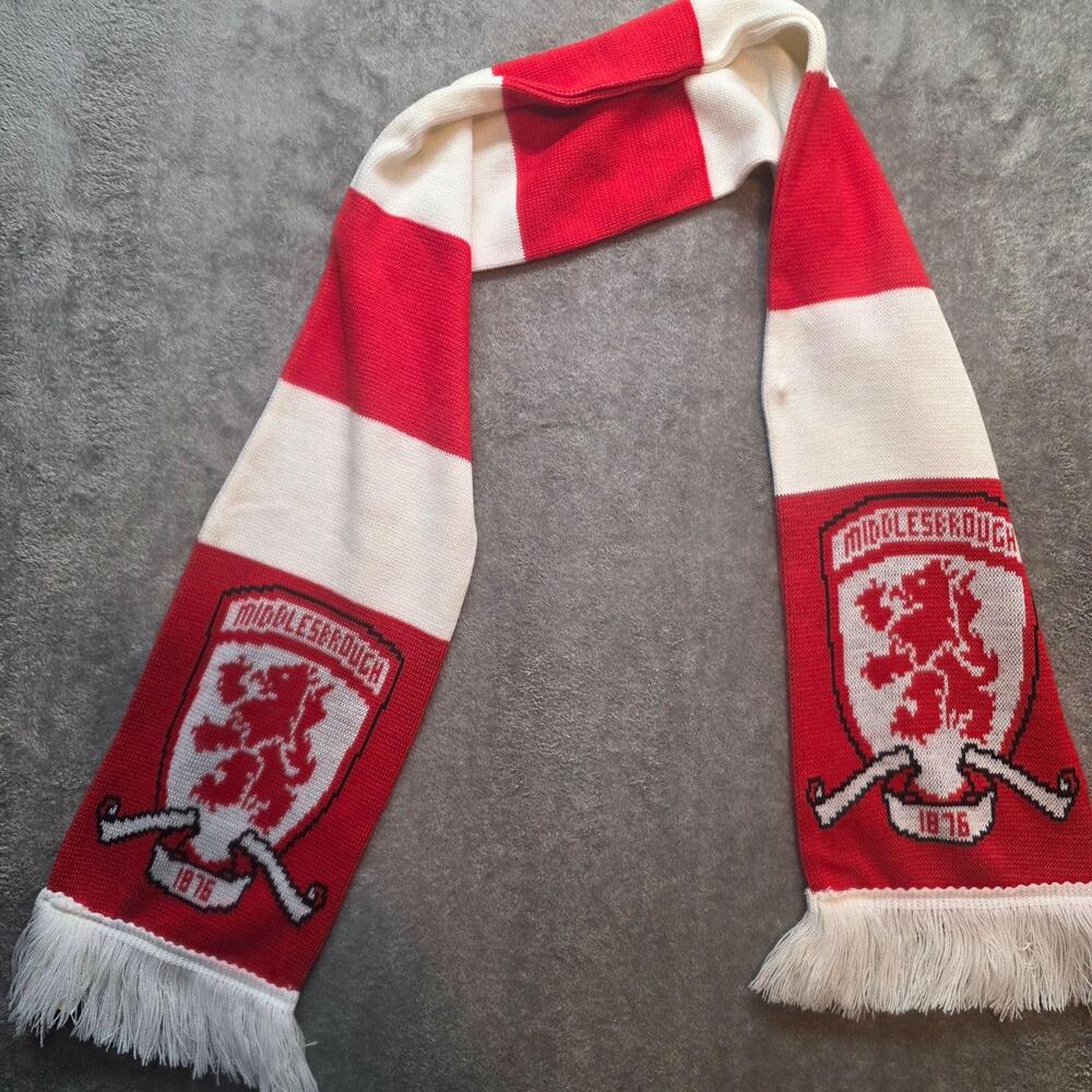 Middlesbrough Knit Scarf Mens One Size Red White Soccer Made In England - Picture 3 of 5
